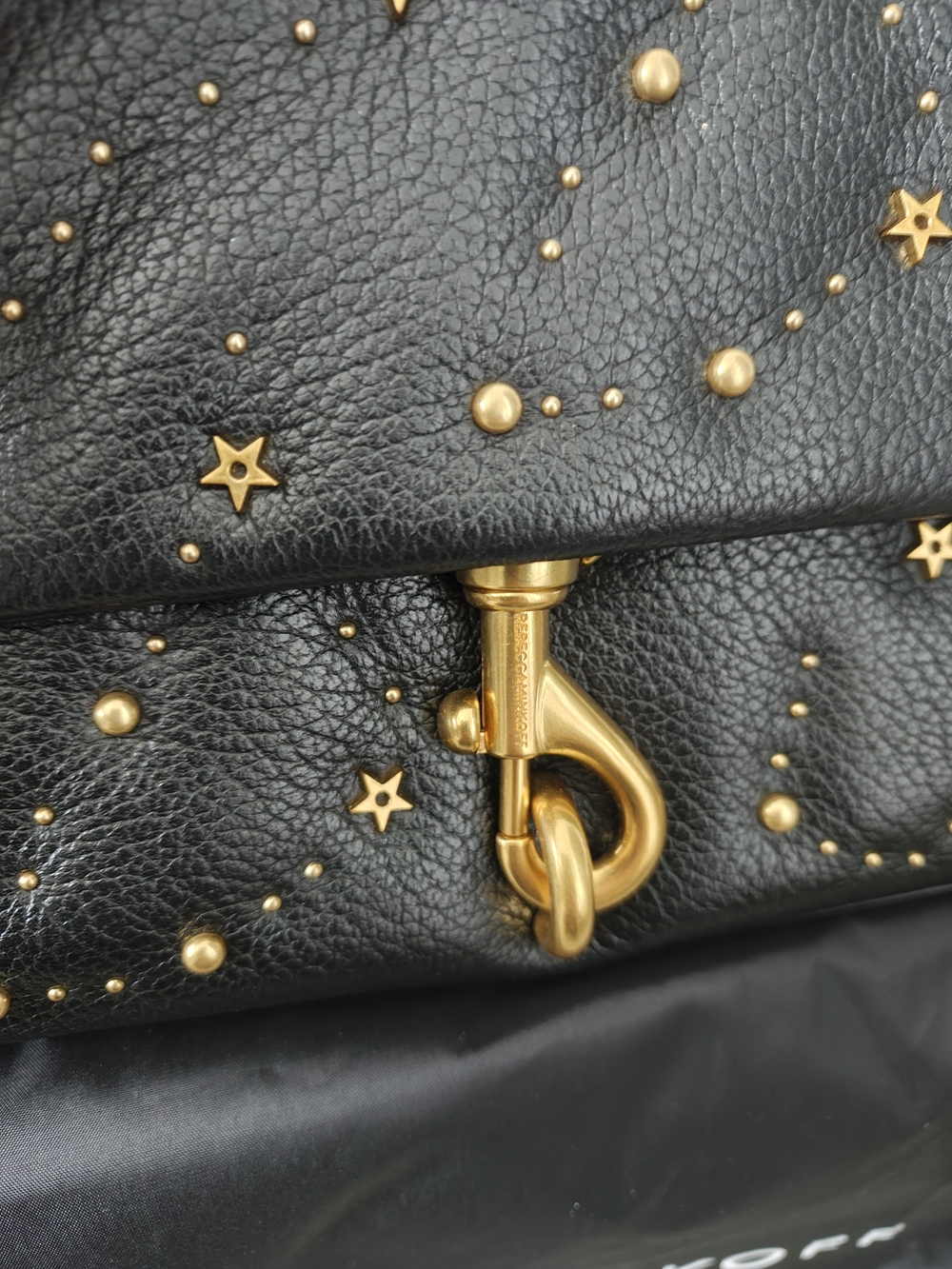 Rebecca Minkoff Black Leather Edie Flap Shoulder Bag with Celestial Studs - Picture 9 of 10
